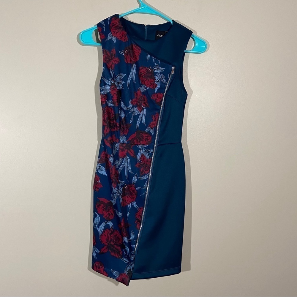 Asos Sleeveless Floral Asymetrical Zip Up Dress